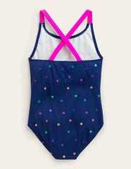 Cross-Back Printed Swimsuit-Rainbow Foil Confetti Spot / Boden Discount
