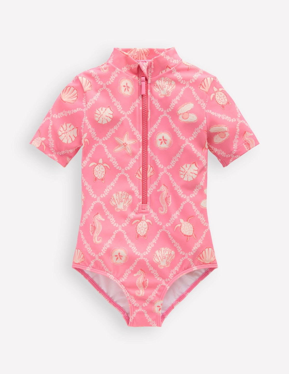 Short-sleeved Swimsuit-Salmon Pink Shell Tile / Boden On sale