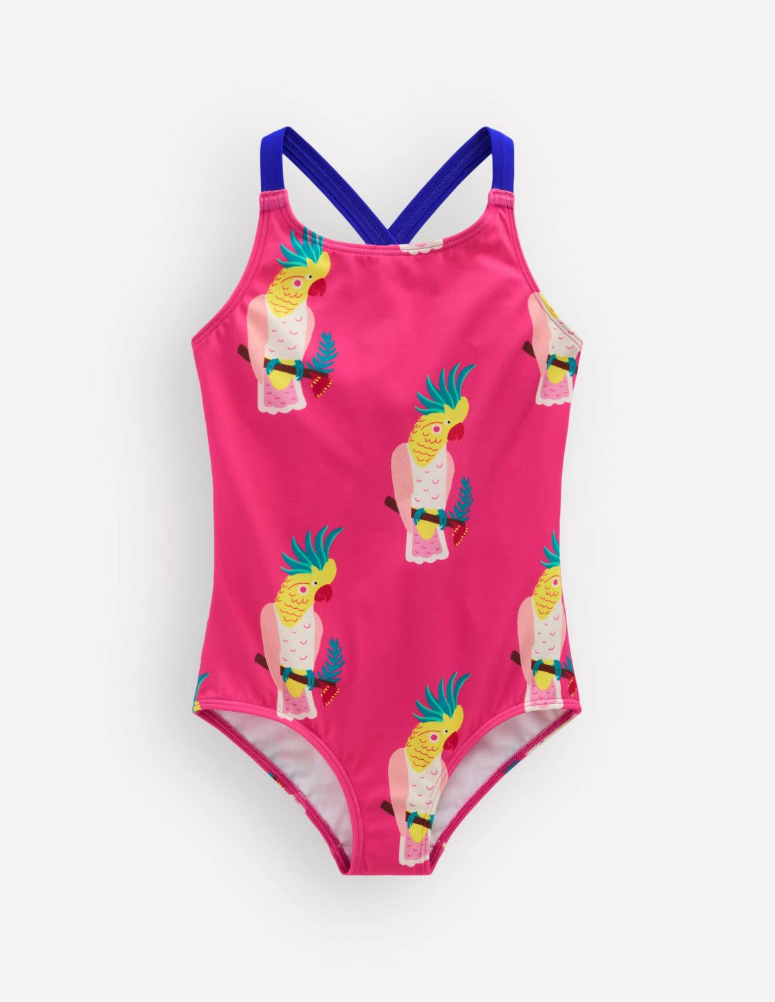 Cross-Back Printed Swimsuit-Pink Tropical Bird / Boden