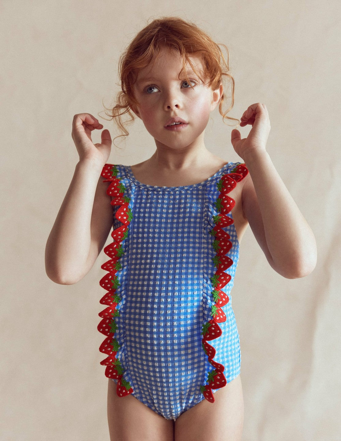 Flutter Trim Swimsuit-Glacier Blue Gingham / Boden On sale