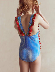 Flutter Trim Swimsuit-Glacier Blue Gingham / Boden On sale