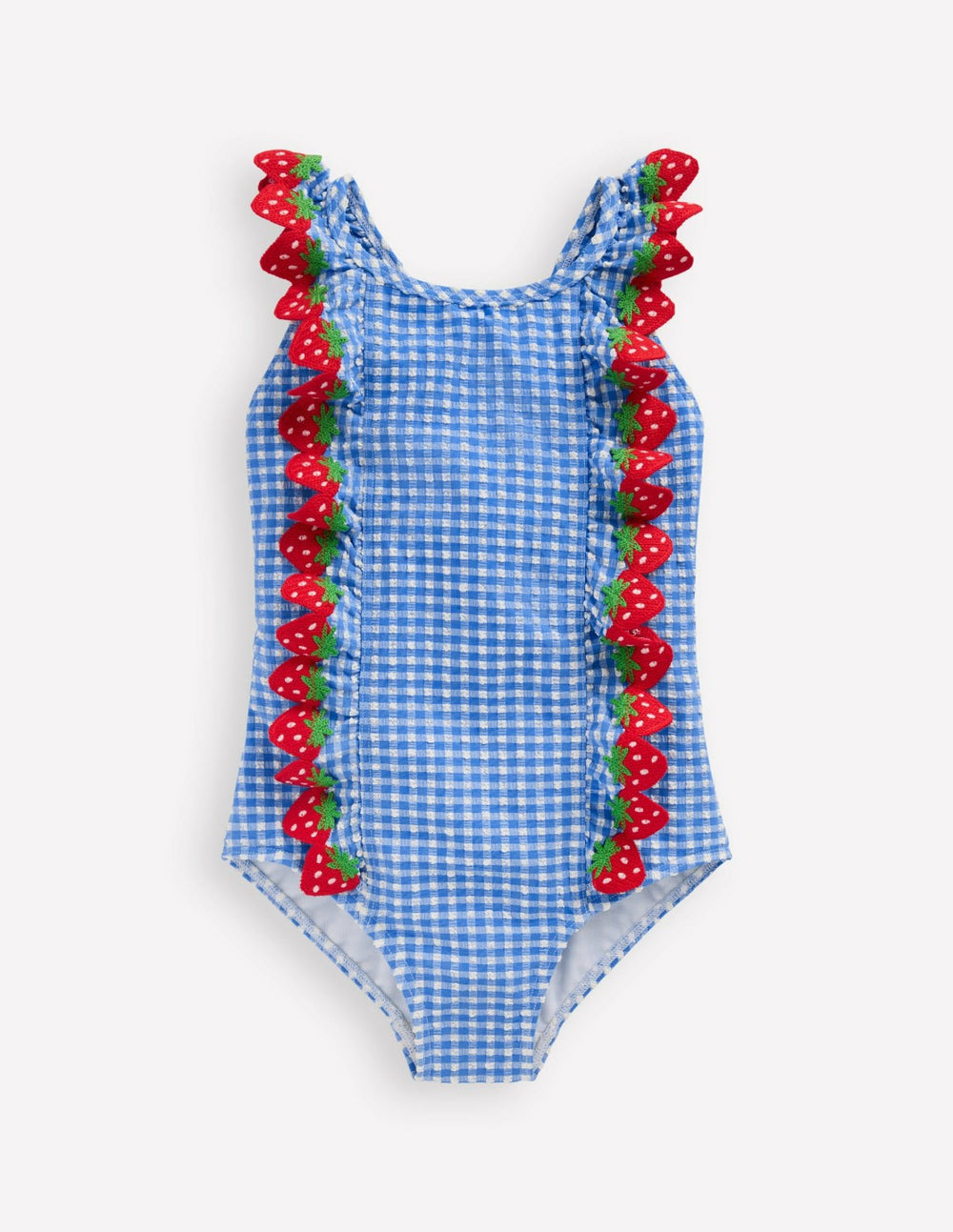Flutter Trim Swimsuit-Glacier Blue Gingham / Boden On sale