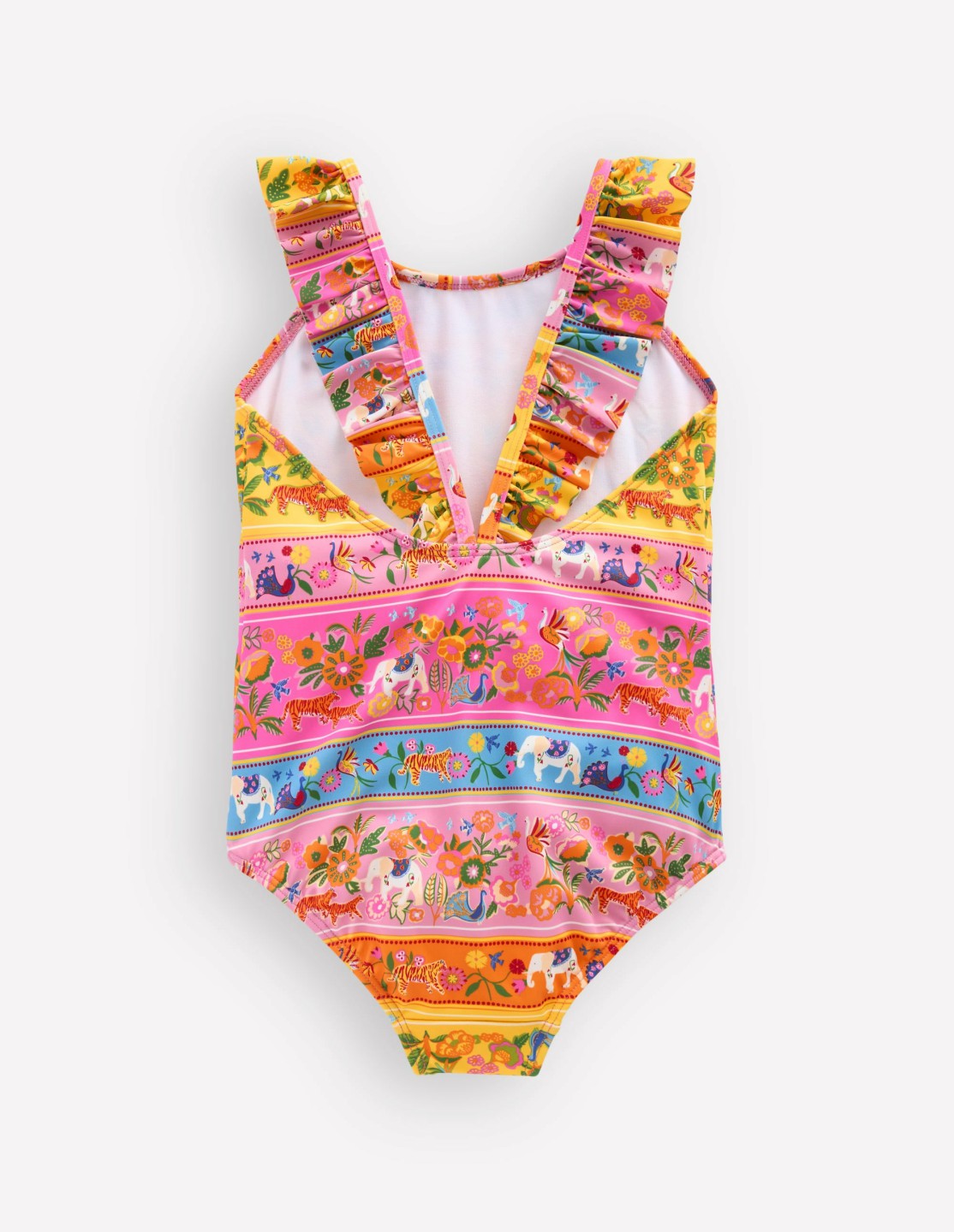 Hallie Frill Strap Swimsuit-Multi Tropical Animals Stripe / Boden