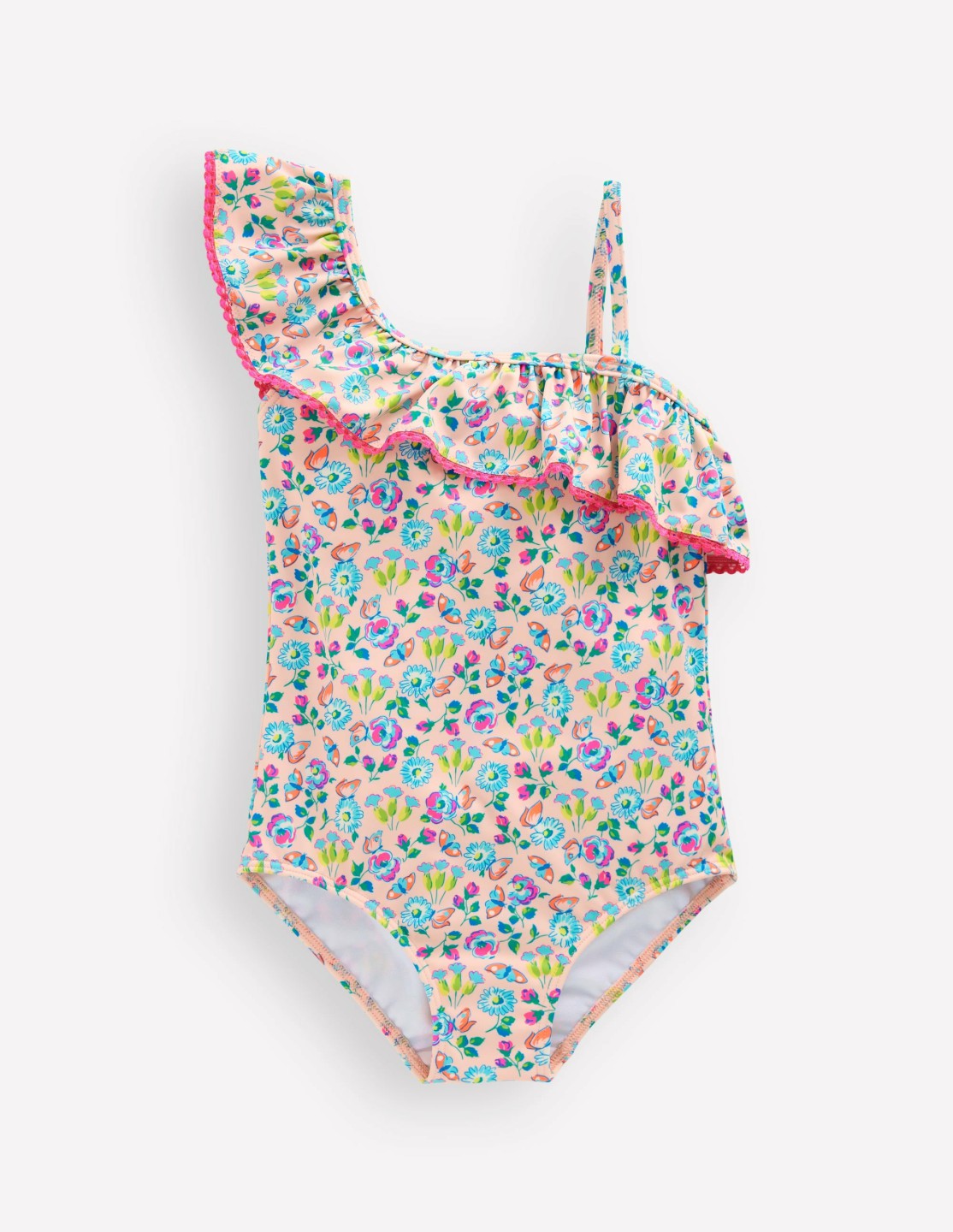 Lila One Shoulder Swimsuit-Chalk Pink Butterfly Floral / Boden Online