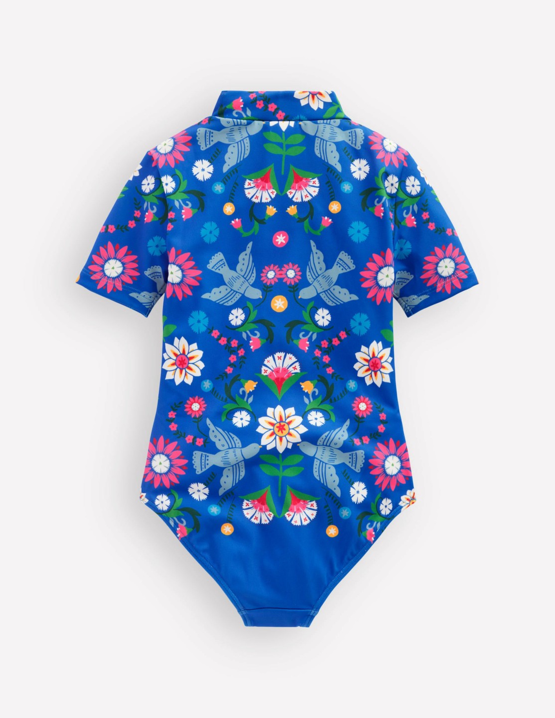 Short-sleeved Swimsuit-Kingfisher Blue Bird Floral / Boden Discount