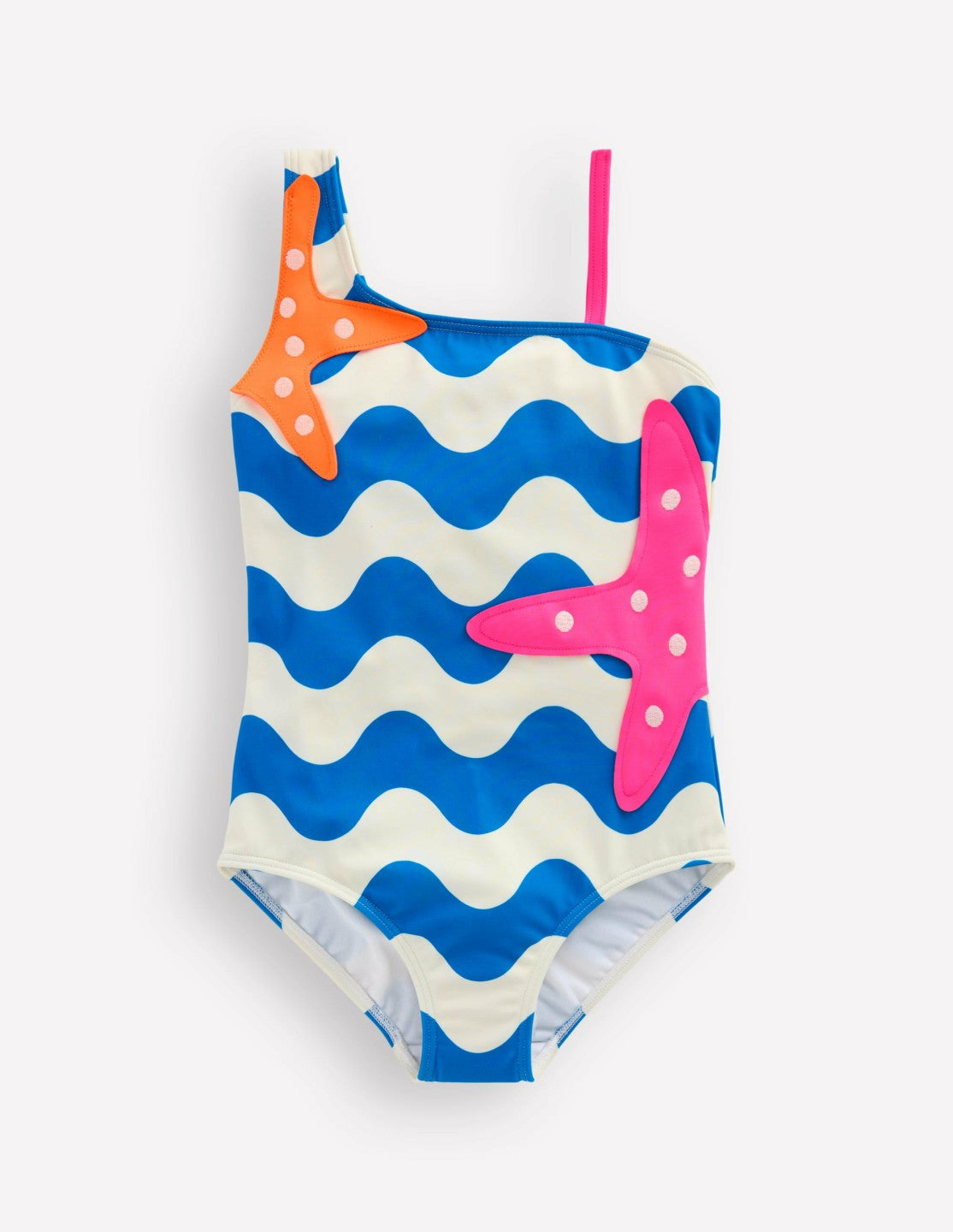 One Shoulder Appliqué Swimsuit-Kingfisher Blue Wave Starfish / Boden Outlet
