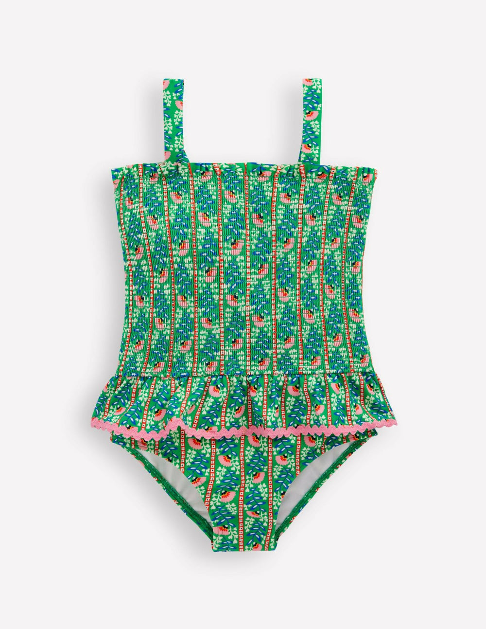 Peplum Smocked Swimsuit-Green Vine Floral / Boden On sale