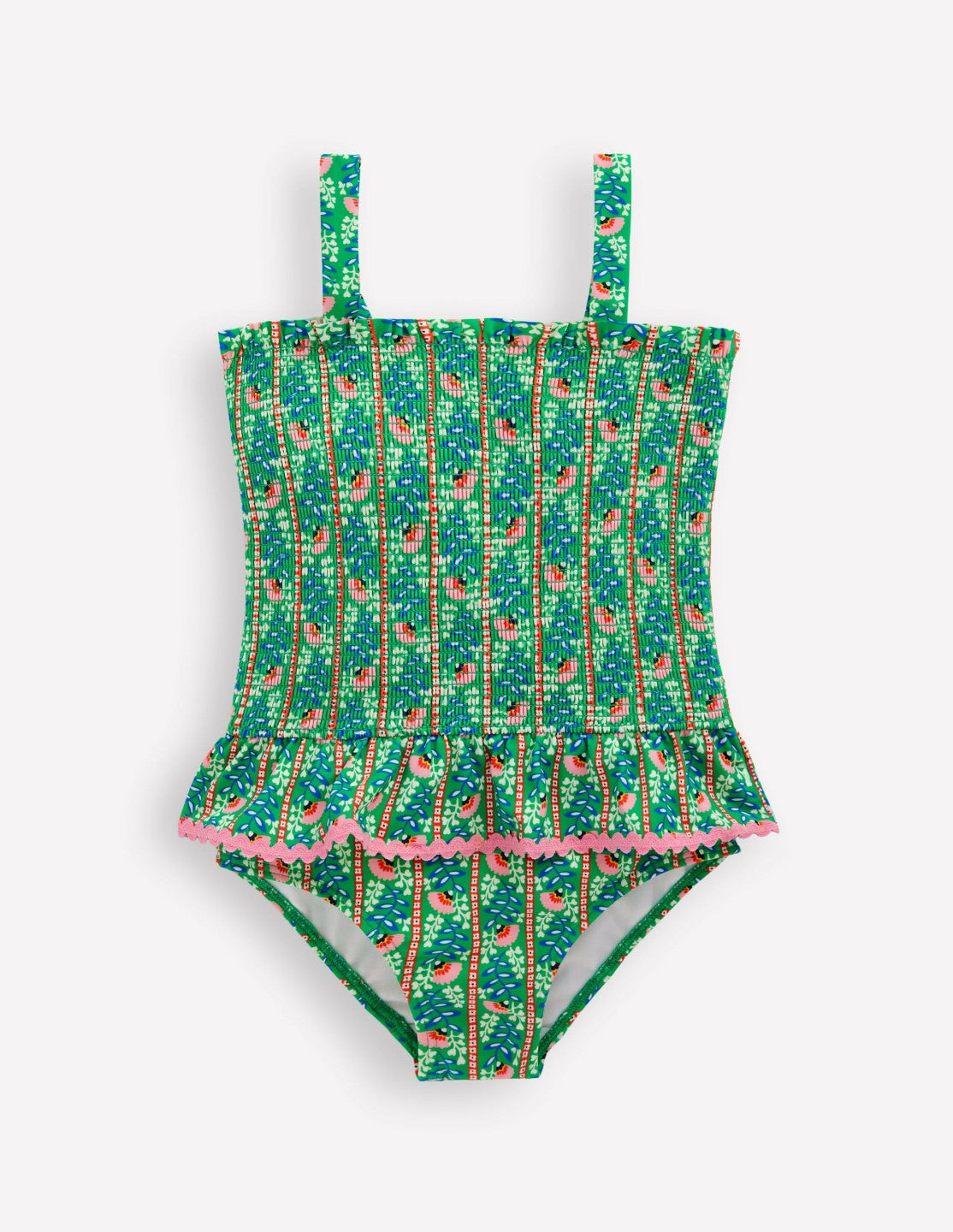 Peplum Smocked Swimsuit-Green Vine Floral / Boden On sale