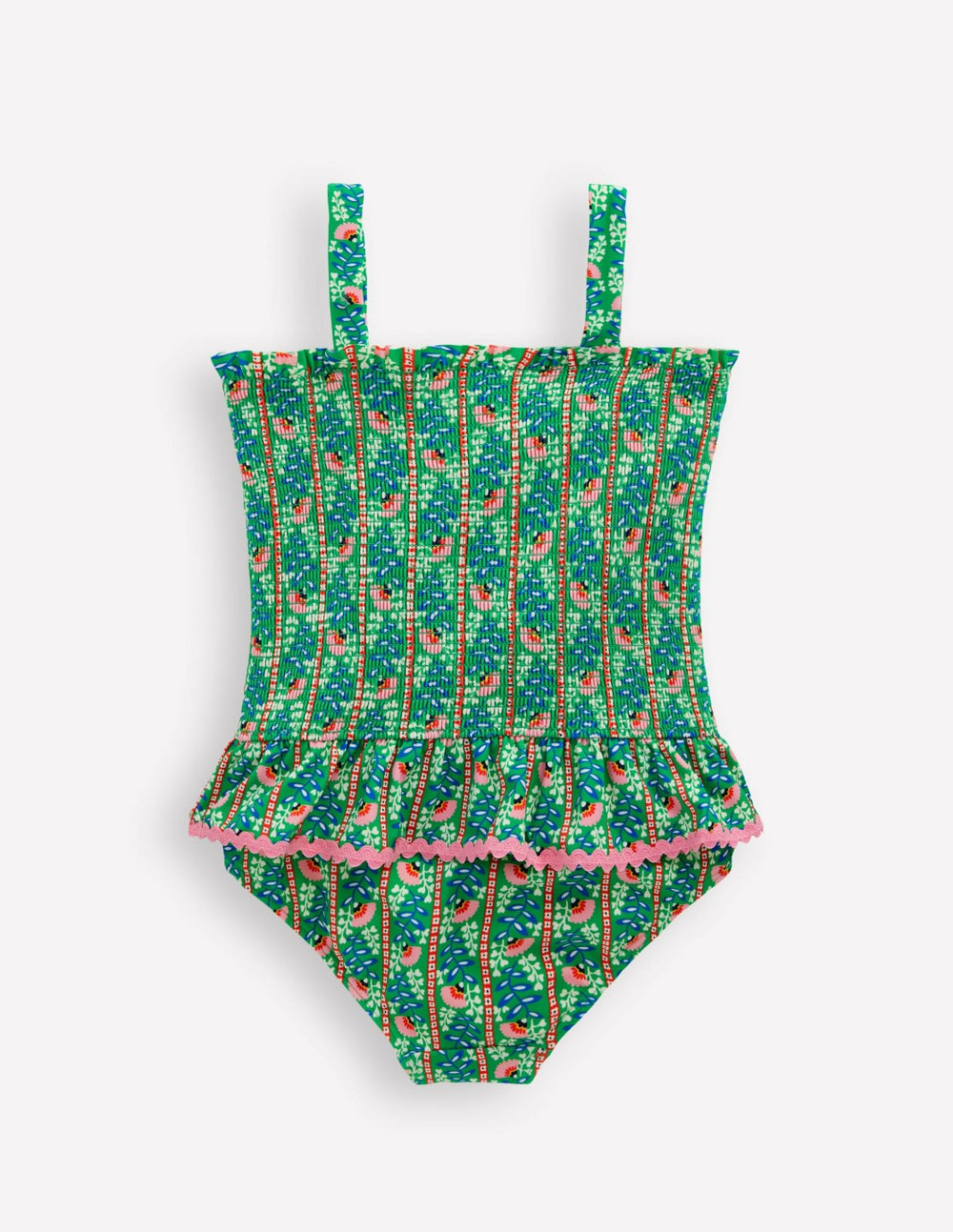Peplum Smocked Swimsuit-Green Vine Floral / Boden On sale