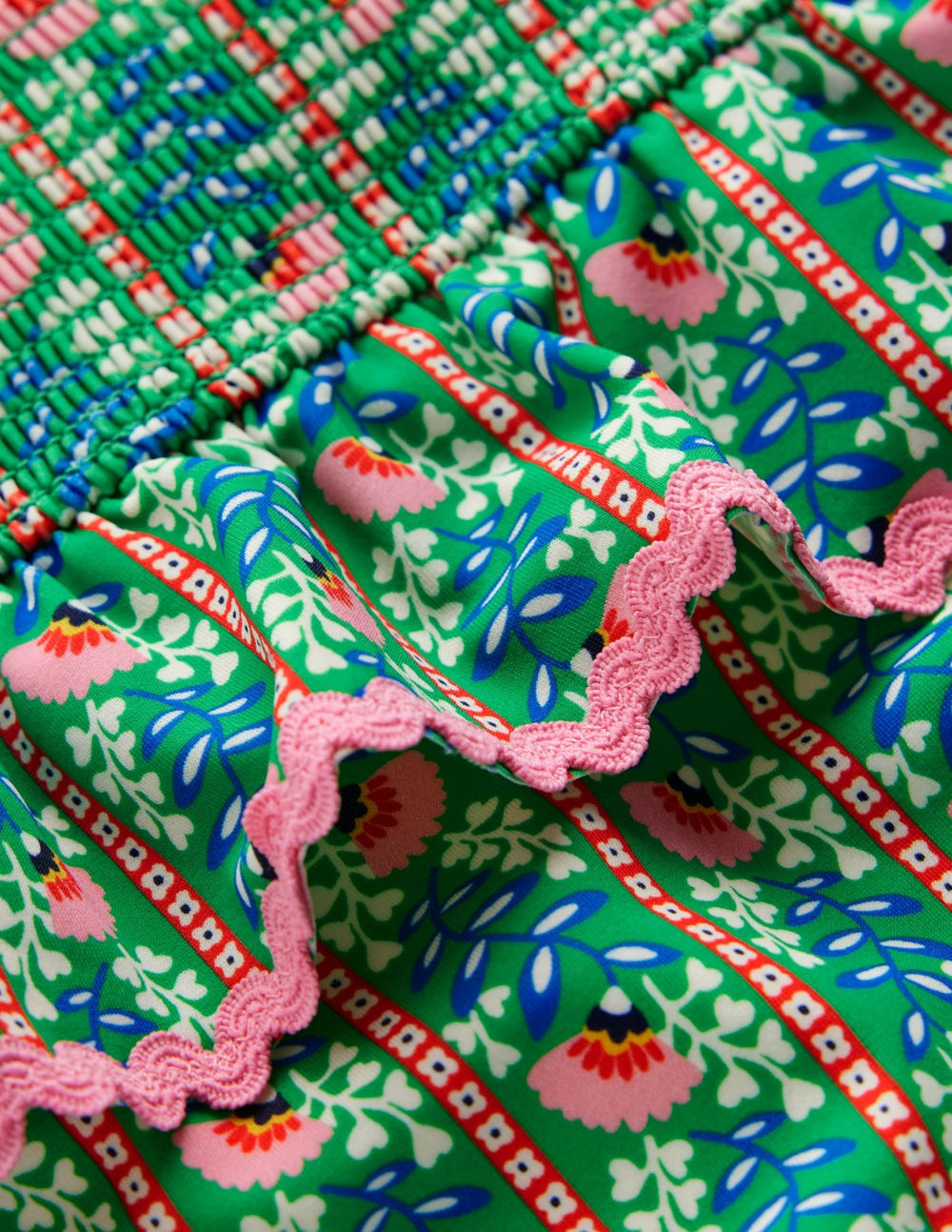 Peplum Smocked Swimsuit-Green Vine Floral / Boden On sale