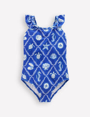 Hallie Frill Strap Swimsuit-Regency Blue Shell Tile / Boden Outlet