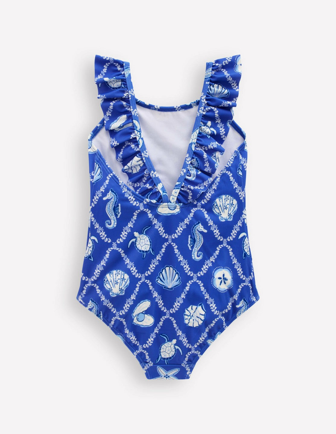 Hallie Frill Strap Swimsuit-Regency Blue Shell Tile / Boden Outlet