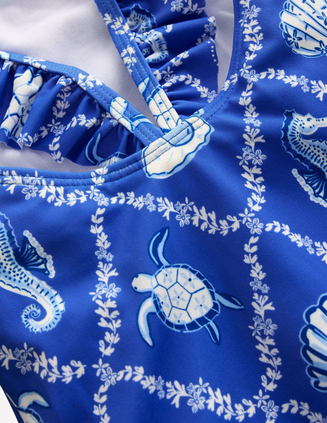 Hallie Frill Strap Swimsuit-Regency Blue Shell Tile / Boden Outlet