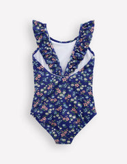 Hallie Frill Strap Swimsuit-Sapphire Blue Meadow Floral / Boden Discount