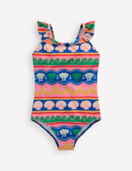 Hallie Frill Strap Swimsuit-Multi Sea Shell Stripe / Boden Sale