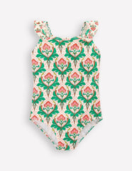 Hallie Frill Strap Swimsuit-Multi Woodblock Floral / Boden Online