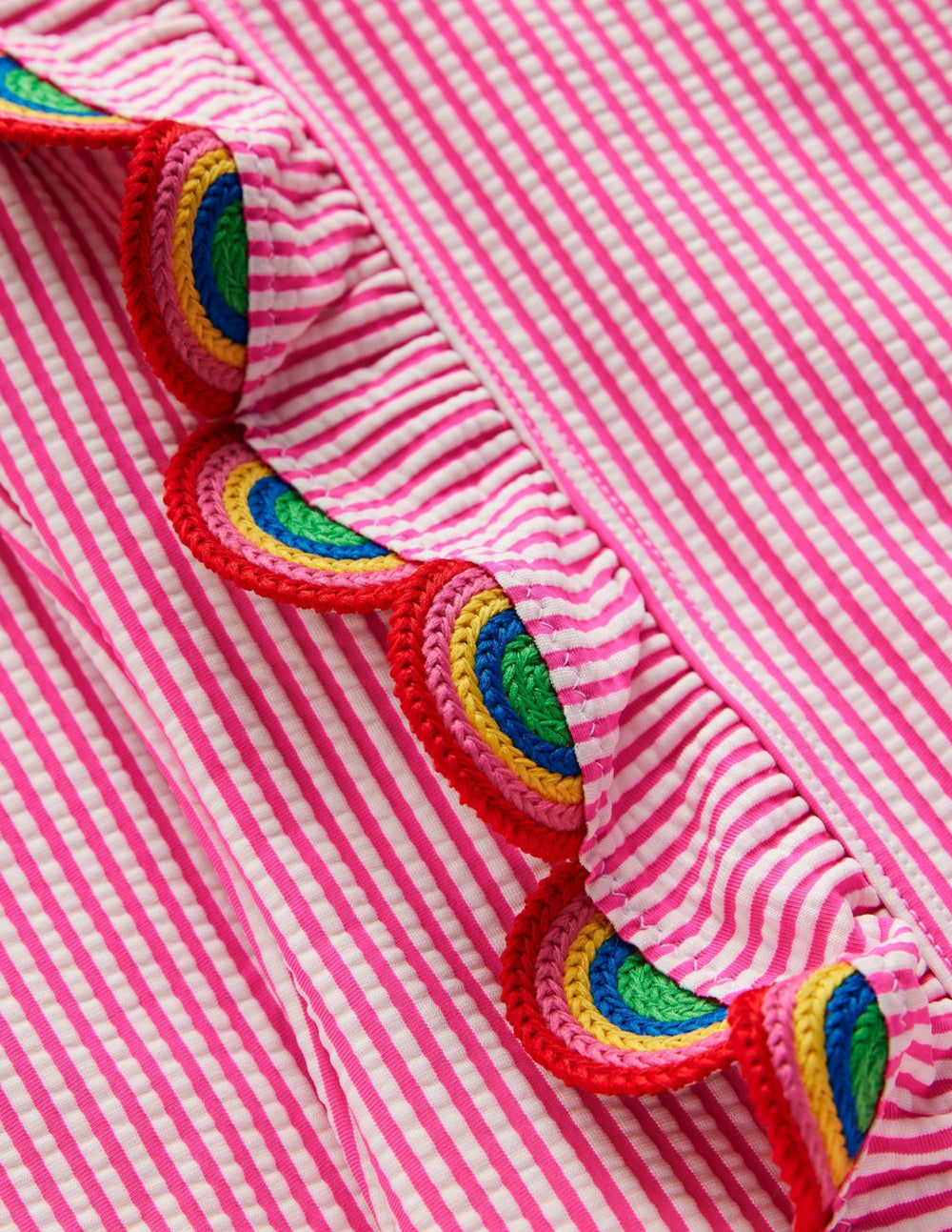 Long Sleeve Frill Swimsuit-Pink Glo Stripe Rainbow / Boden On sale