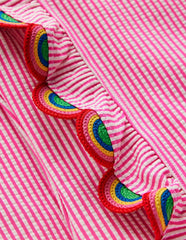 Long Sleeve Frill Swimsuit-Pink Glo Stripe Rainbow / Boden On sale