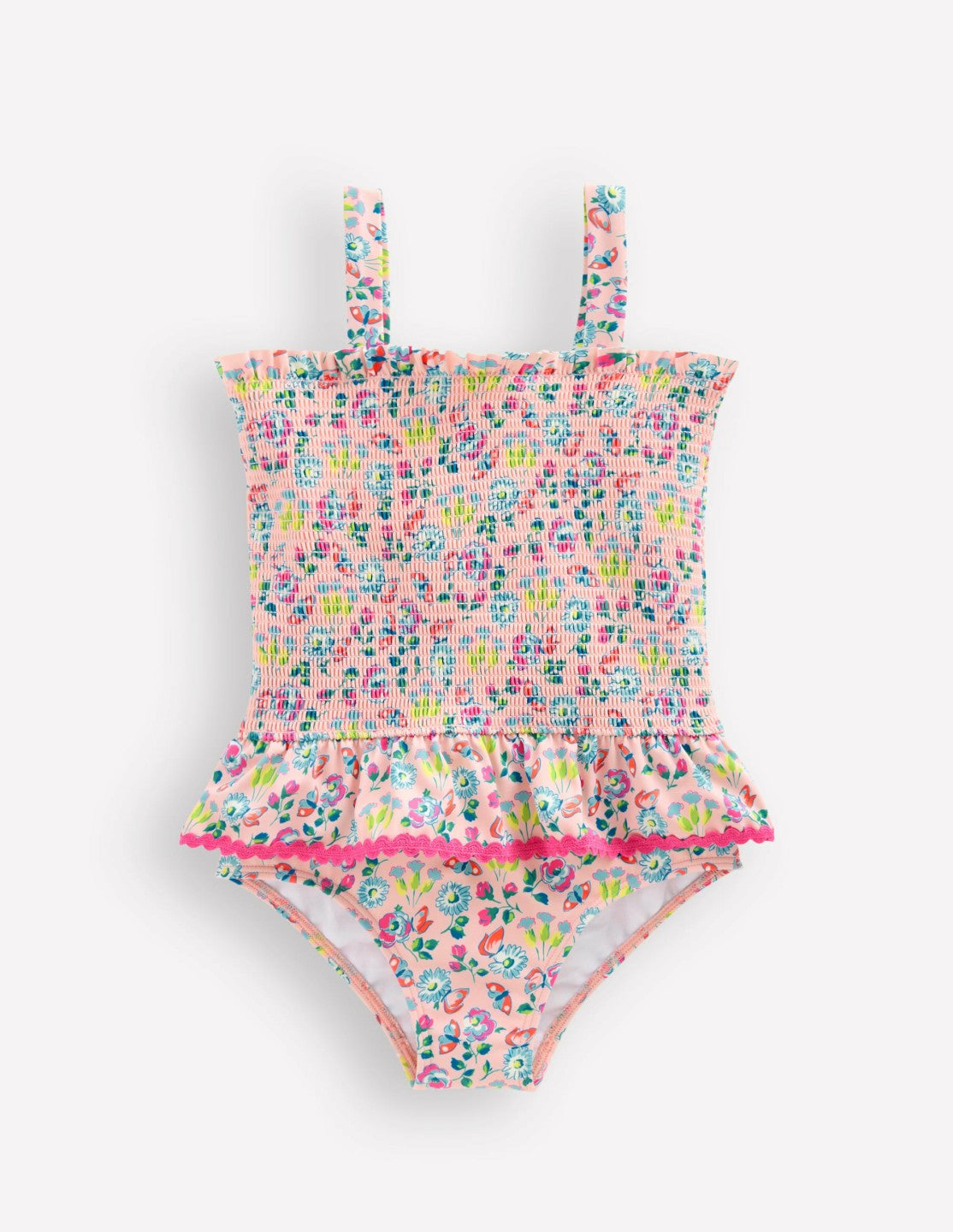 Peplum Smocked Swimsuit-Chalk Pink Butterfly Floral / Boden