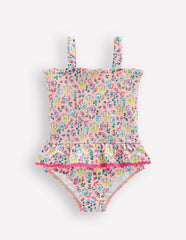 Peplum Smocked Swimsuit-Chalk Pink Butterfly Floral / Boden