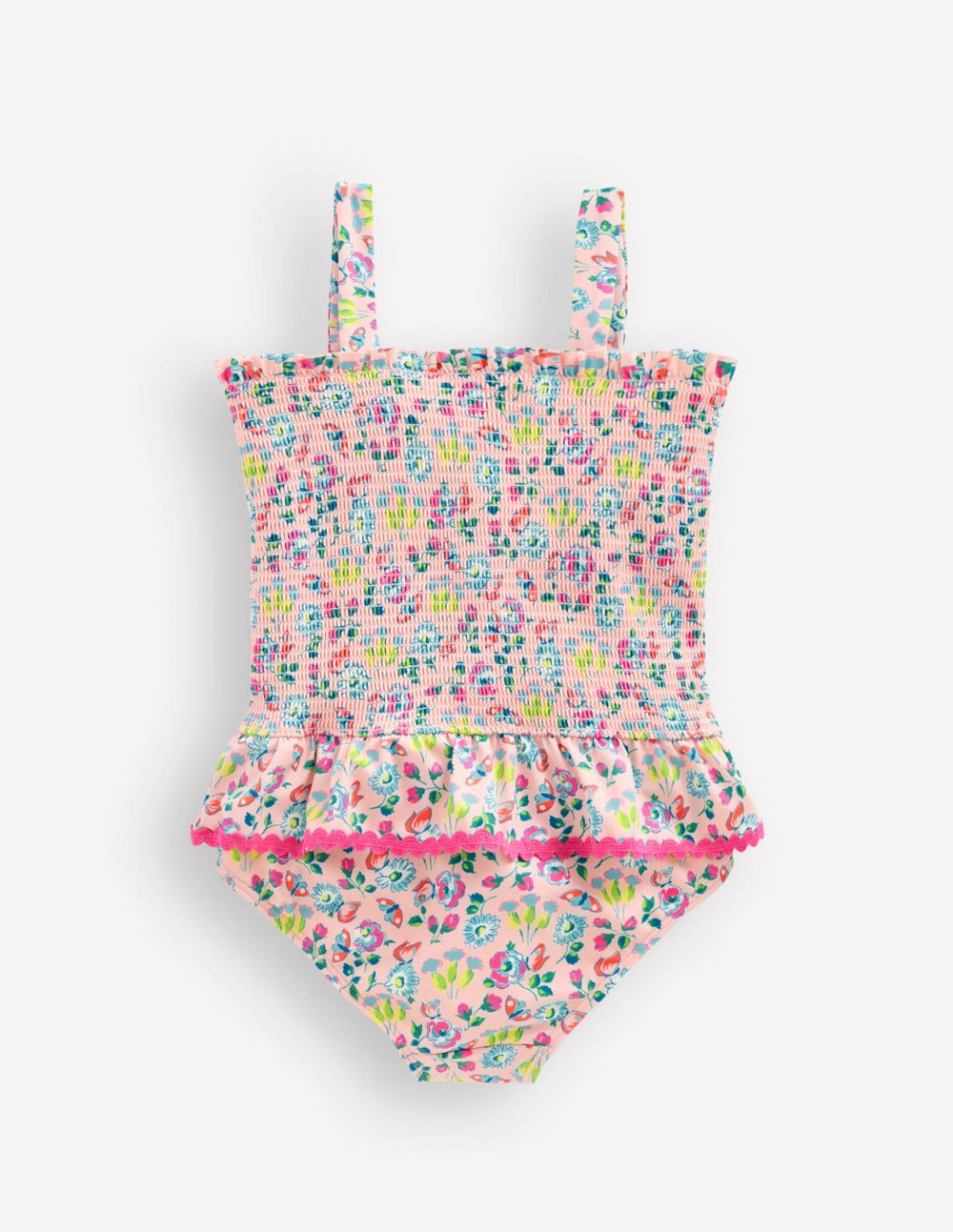 Peplum Smocked Swimsuit-Chalk Pink Butterfly Floral / Boden
