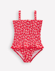 Peplum Smocked Swimsuit-Rockabilly Red Collage Hearts / Boden Online
