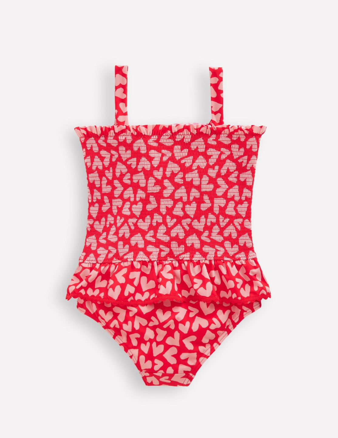 Peplum Smocked Swimsuit-Rockabilly Red Collage Hearts / Boden Online