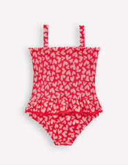 Peplum Smocked Swimsuit-Rockabilly Red Collage Hearts / Boden Online
