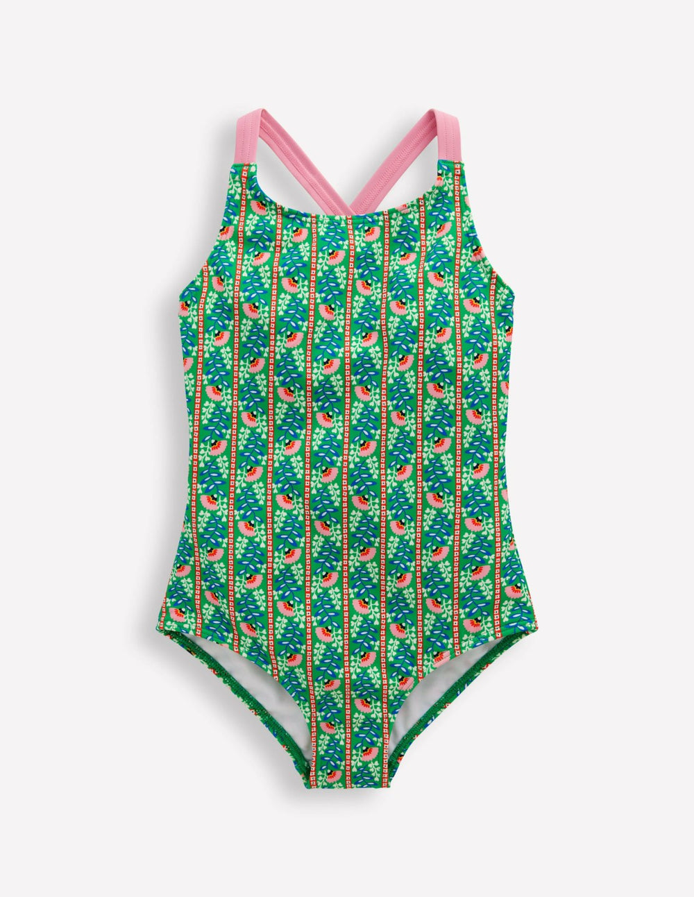 Cross-Back Printed Swimsuit-Green Floral Vine / Boden On sale