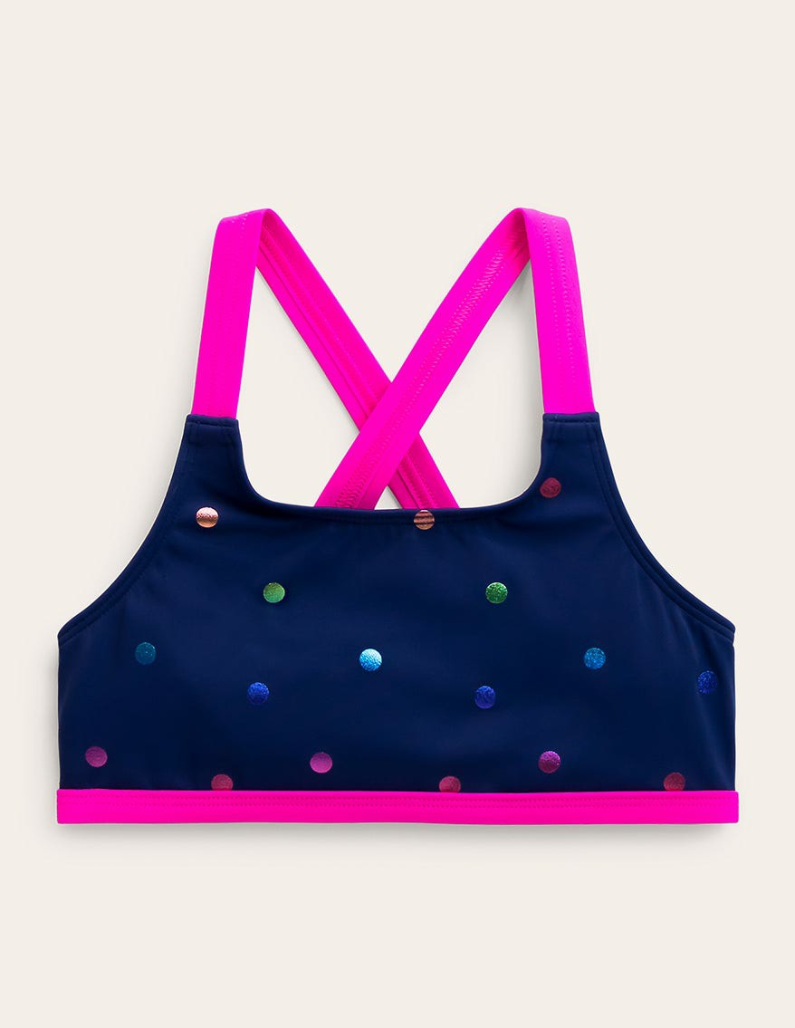 Cross-back Bikini Top-Rainbow Foil Confetti Spot / Boden