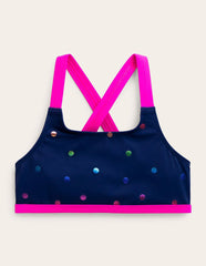 Cross-back Bikini Top-Rainbow Foil Confetti Spot / Boden