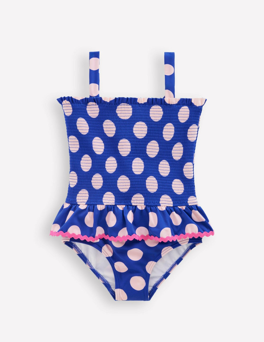 Peplum Smocked Swimsuit-Bright Blue Polka Dot / Boden Sale