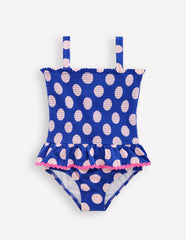 Peplum Smocked Swimsuit-Bright Blue Polka Dot / Boden Sale