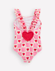 Hallie Frill Strap Swimsuit-Bubblegum Pink Heart Stamp / Boden Outlet