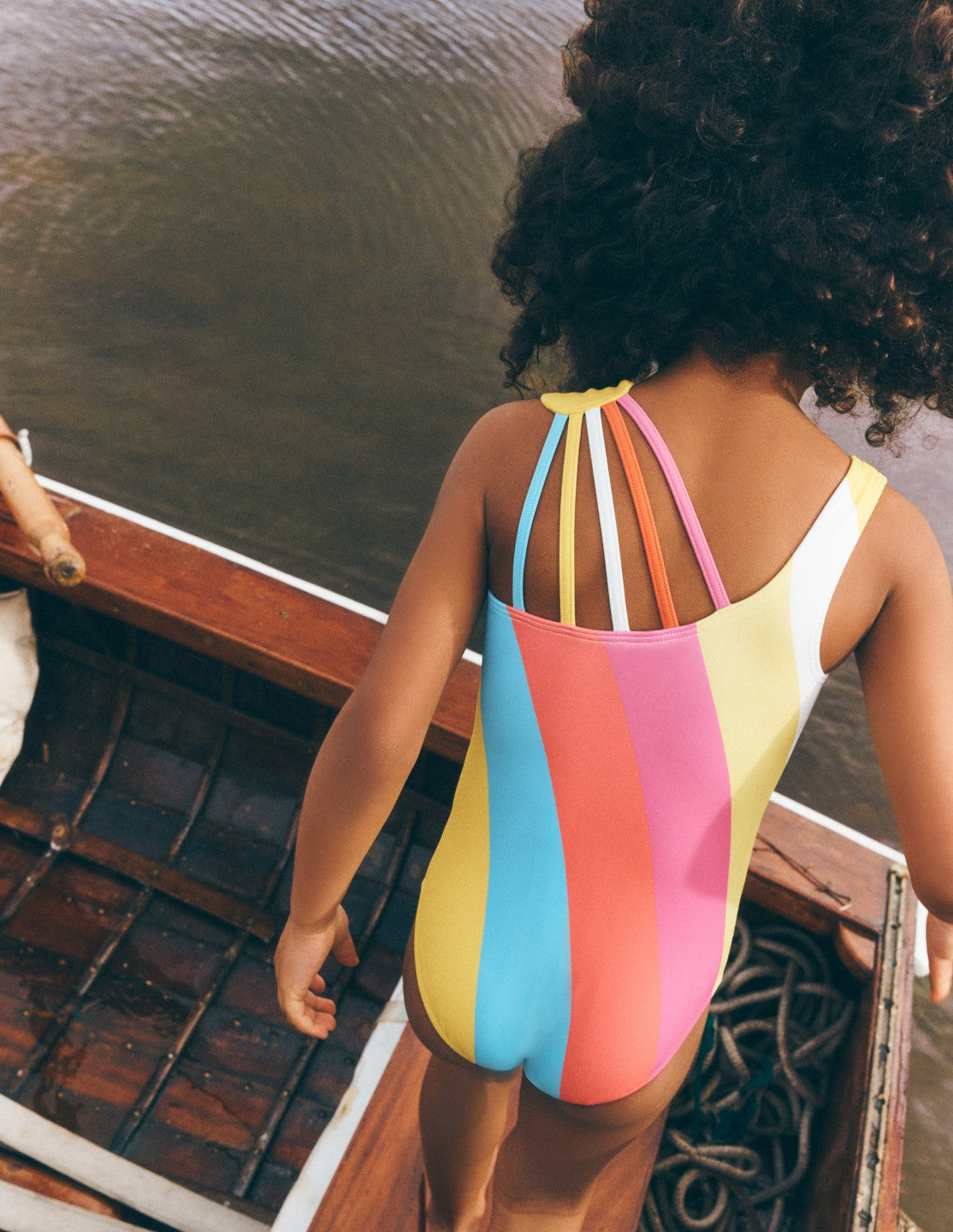 One Shoulder Ray Swimsuit-Rainbow / Boden On sale