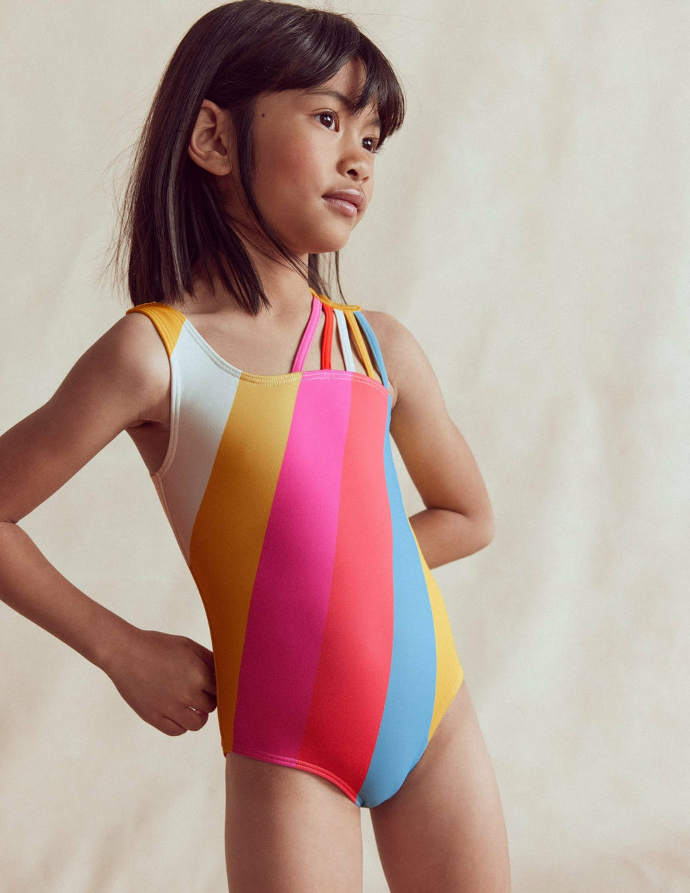 One Shoulder Ray Swimsuit-Rainbow / Boden On sale