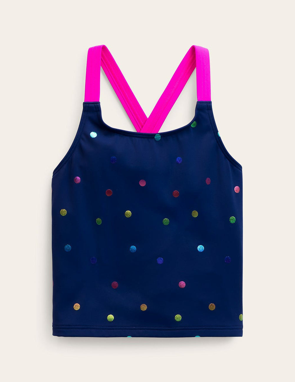 Cross-back Tankini Top-Navy Rainbow Confetti Spot / Boden Discount