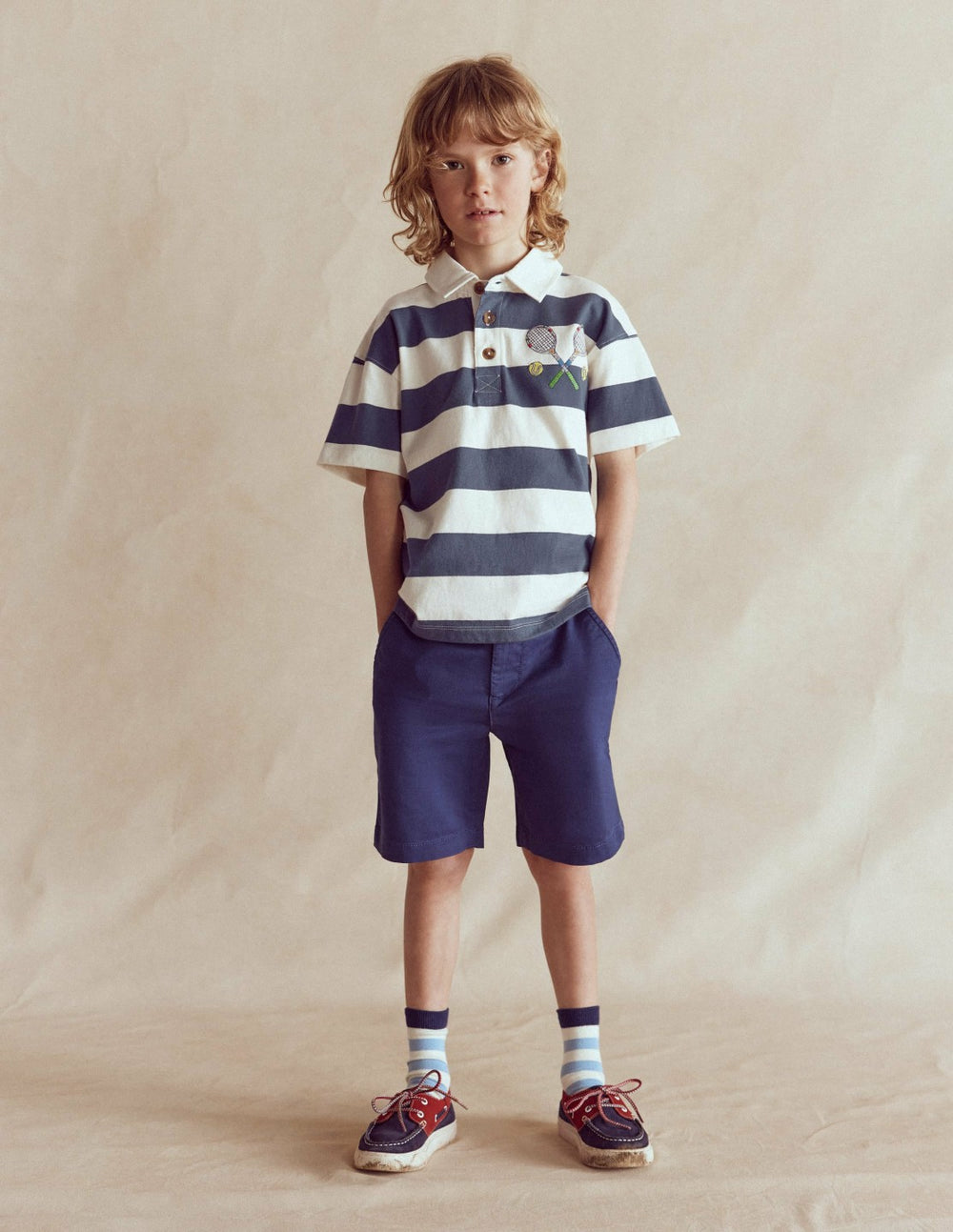 Relaxed Appliqué Polo Shirt-Robot Blue Tennis / Boden Outlet