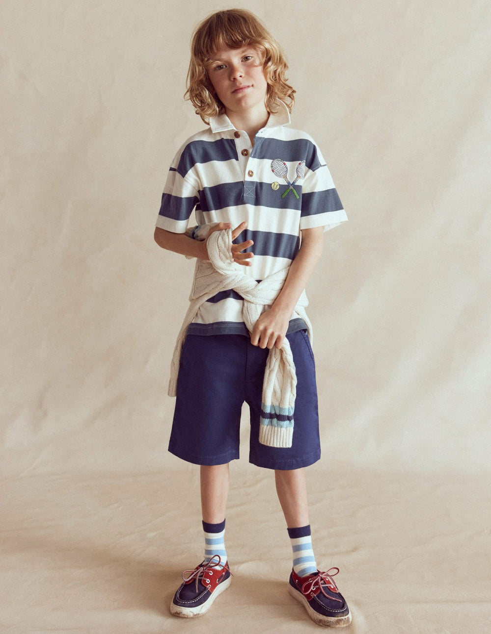 Relaxed Appliqué Polo Shirt-Robot Blue Tennis / Boden Outlet