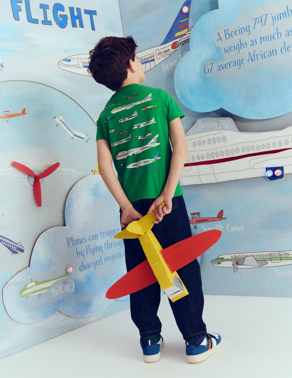 Front & Back Graphic T-shirt-Bright Green Aviation Vehicles / Boden Discount