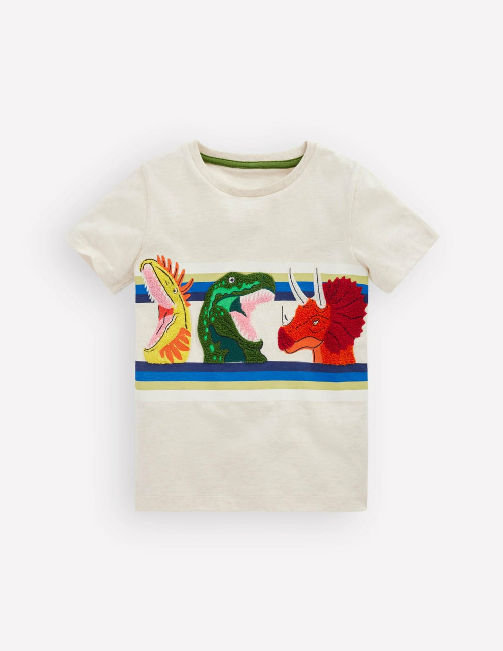 Short Sleeve Appliqué T-shirt-Oatmeal Marl Dino Stripe / Boden us