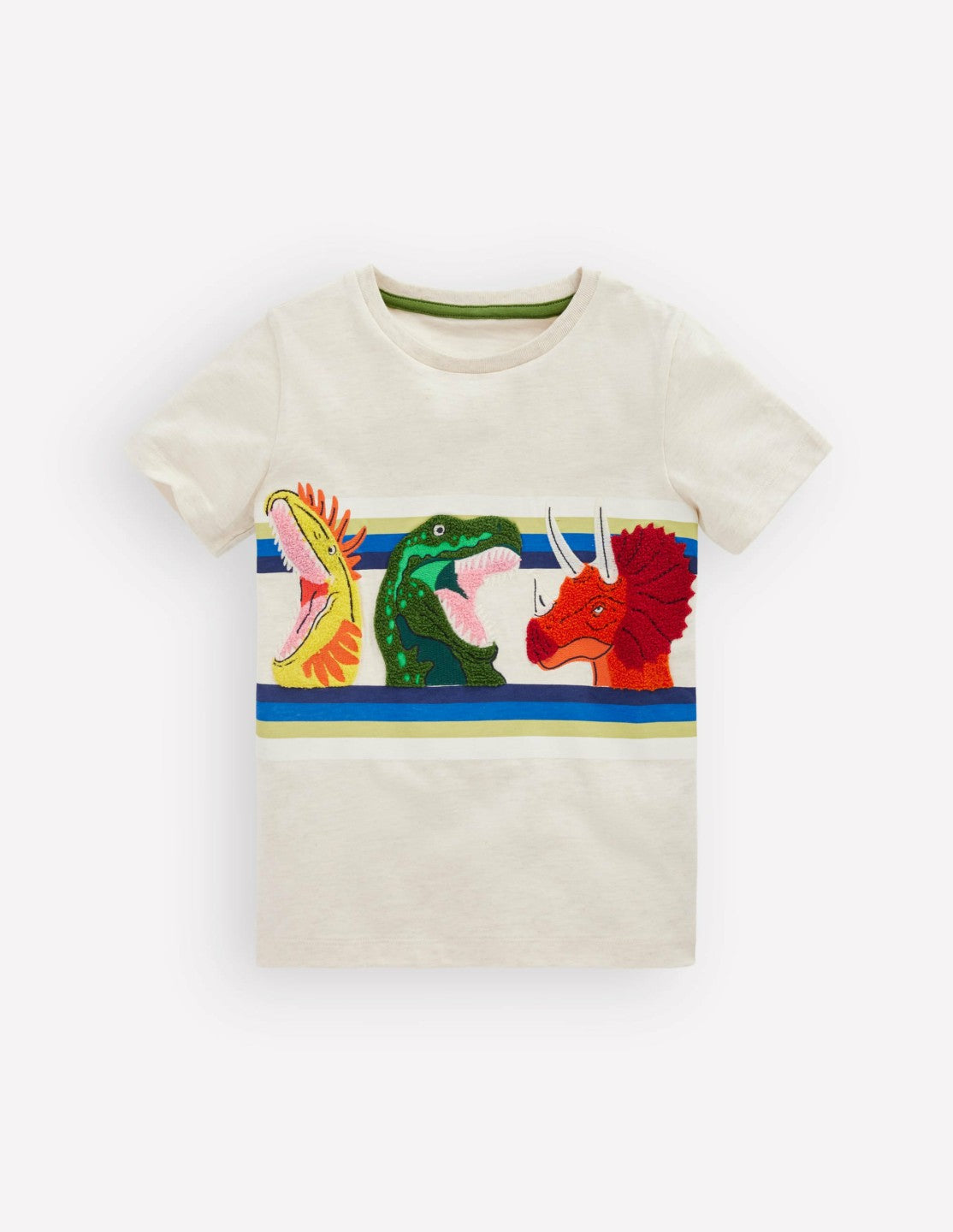 Short Sleeve Appliqué T-shirt-Oatmeal Marl Dino Stripe / Boden us