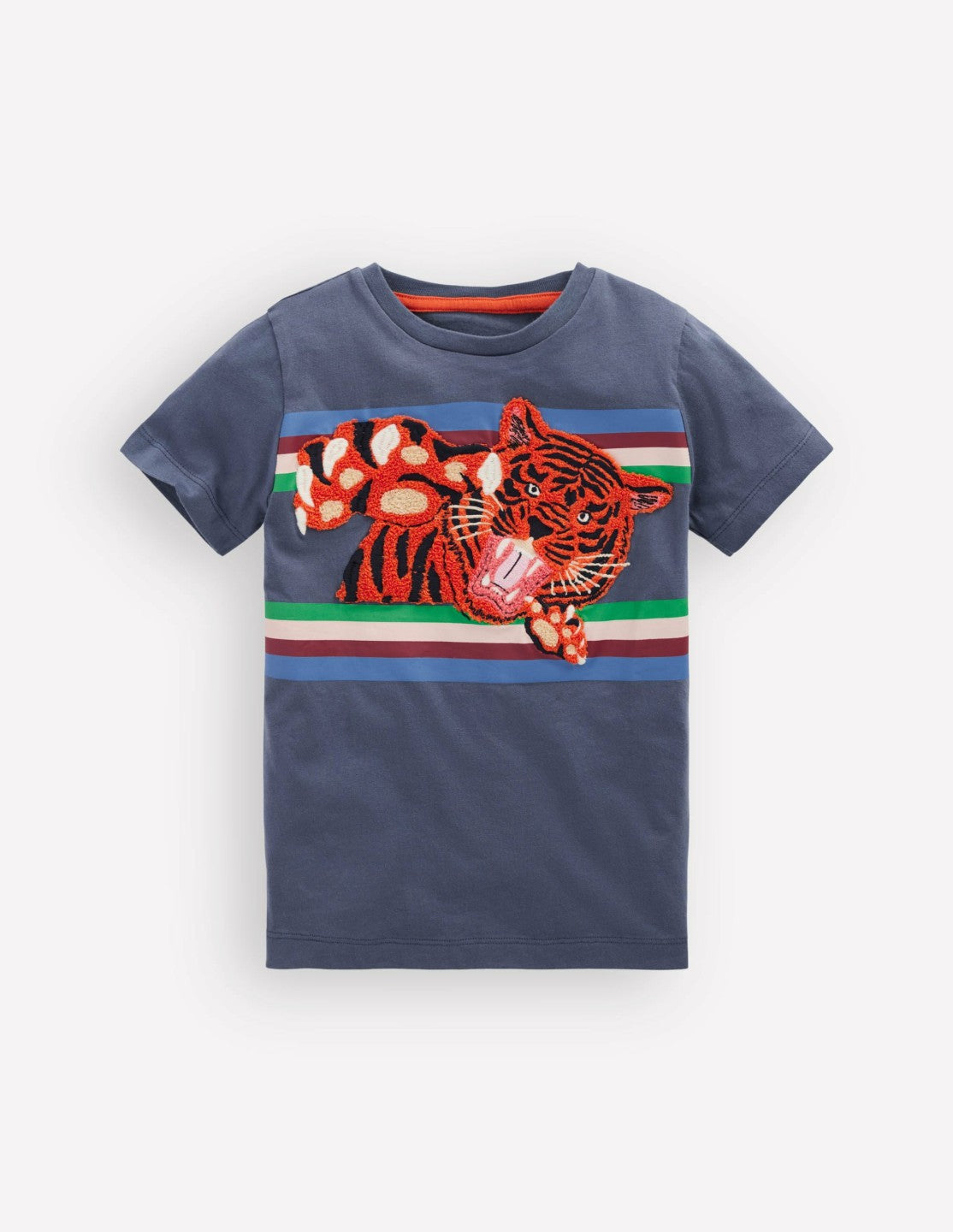 Short Sleeve Appliqué T-shirt-Vintage Indigo Tiger Stripe / Boden Discount