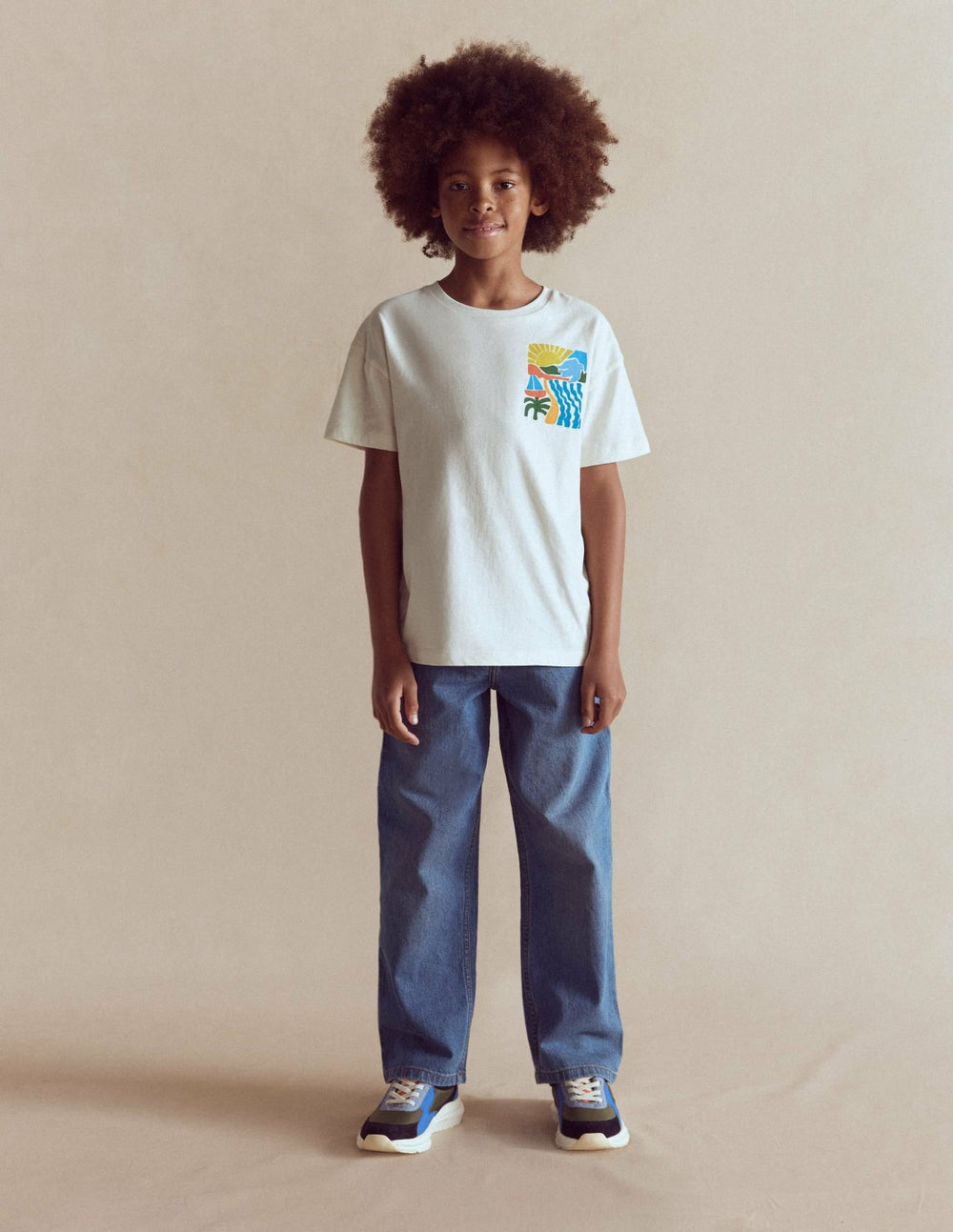 Front & Back Graphic T-shirt-Soft Ivory Sun Scape / Boden On sale