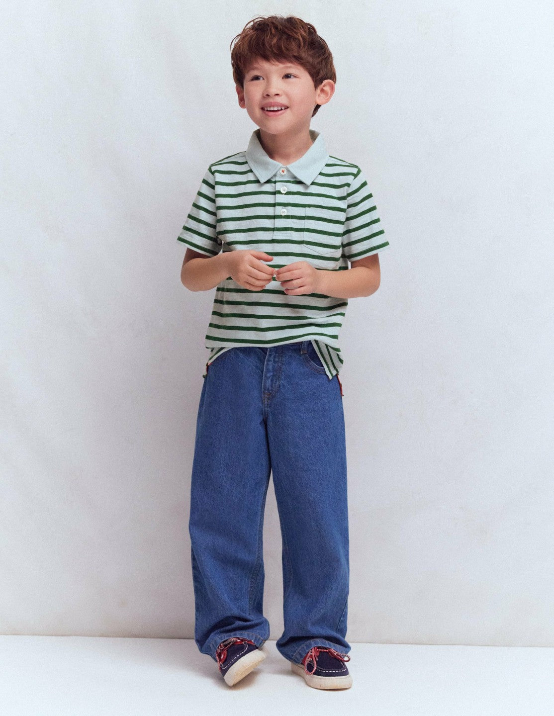 Slub Polo Shirt-Misty Blue/ Pine Green / Boden Discount