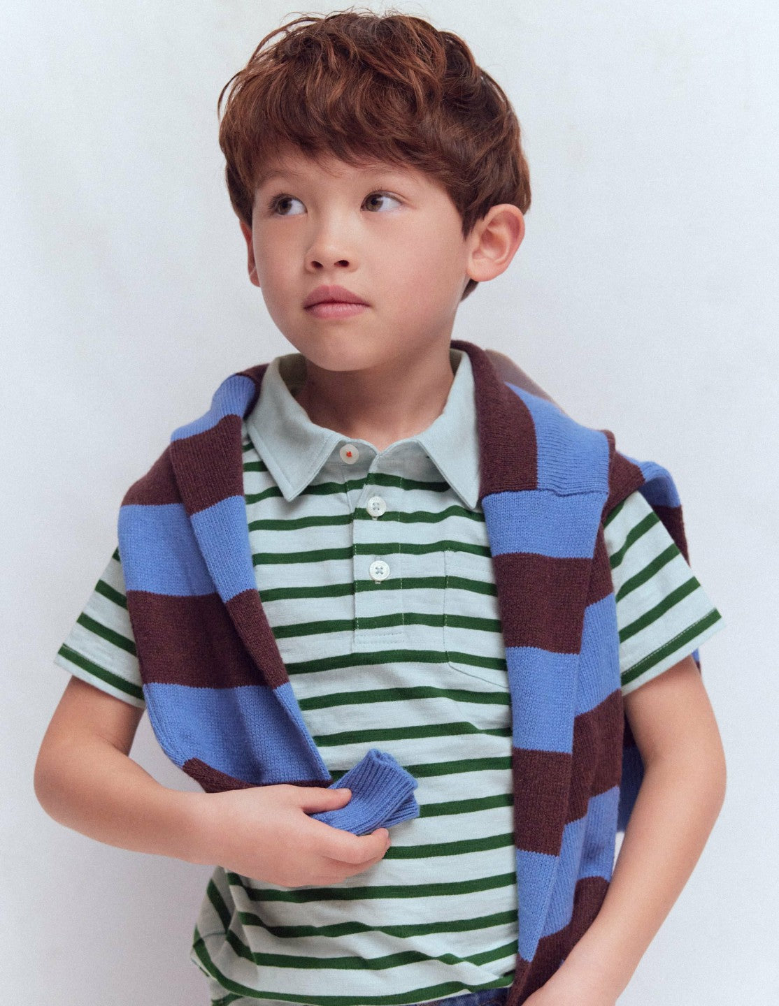 Slub Polo Shirt-Misty Blue/ Pine Green / Boden Discount