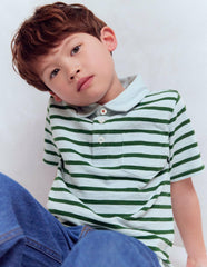 Slub Polo Shirt-Misty Blue/ Pine Green / Boden Discount