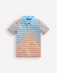 Slub Polo Shirt-Glacier Blue/ Firecracker Red / Boden