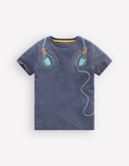 Linear Stitch T-shirt-Vintage Indigo Headphones / Boden