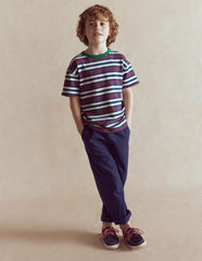 Textured Striped T-shirt-Denim Blue / Jam Red / Boden Online